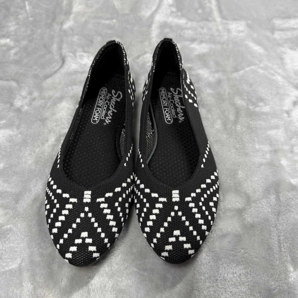 Skechers Cleo 2.0 Be Amazed Black White Geometric Flats Size 7.5 Balletcore